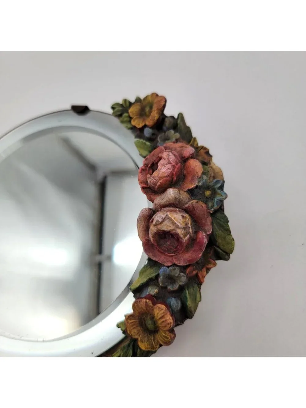 Antique Barbola Vanity Dresser Mirror With Flowers
